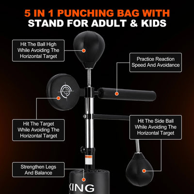 5 in 1 Punching Bag with Stand for Adult & Kids, Freestanding Speed Bag Hitting Target